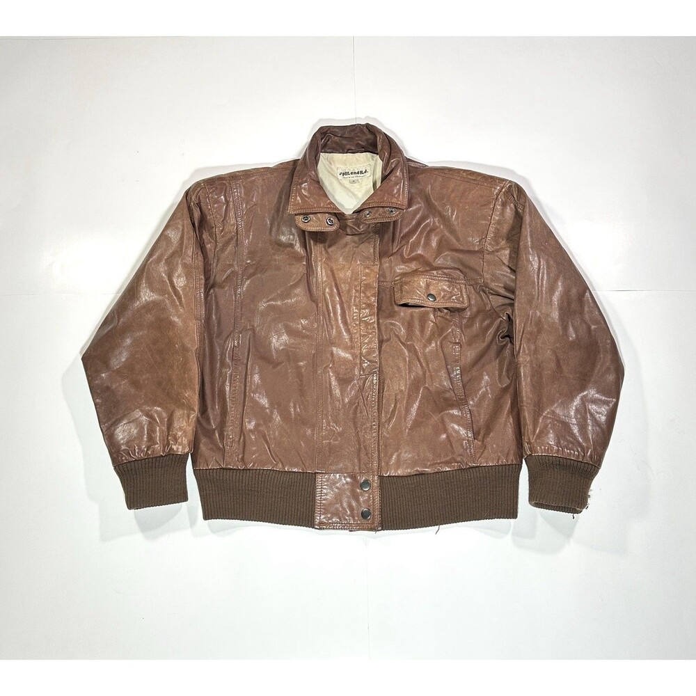 Vintage 80s Split End Ltd Leather Bomber Jacket Brown Men’s Size Small 1980s - Picture 1 of 16